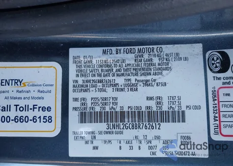 2011 Lincoln Mkz z USA, uszkodzony, nr VIN 3LNHL2GC8BR762612